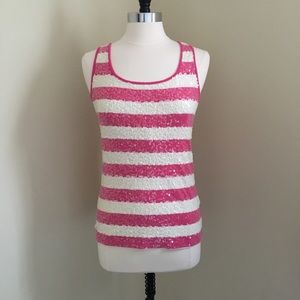 Old Navy Pink & White Striped Sequin Tank L